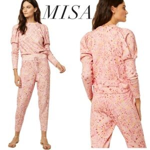 MISA Los Angeles Lux Cotton/Silk Lounge 2-Piece Set Pink Tie Dye